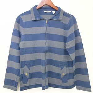 Liz Claiborne New York Jacket Striped Full-zip Cotton Sweater Size Large Womens